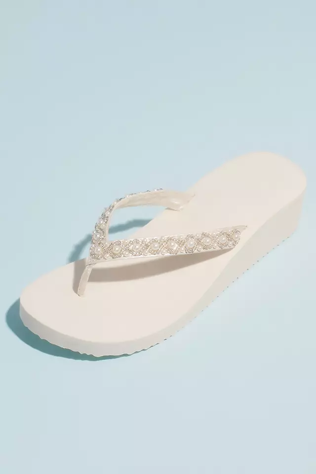 Bead and Pearl Satin Strap Thong Platform Sandals | David's Bridal