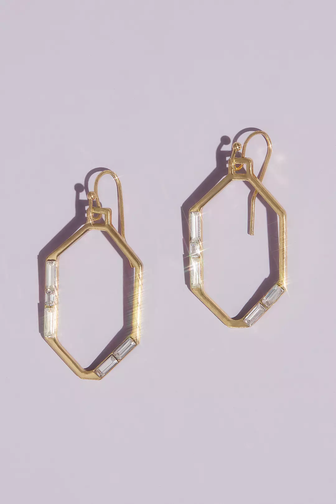 Gilded Hexagon Earrings with Baguette Crystals Image