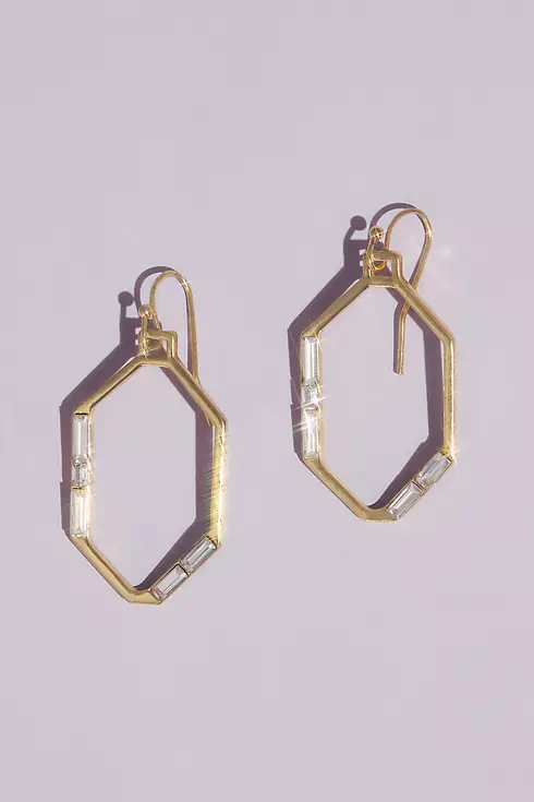 Gilded Hexagon Earrings with Baguette Crystals Image 1