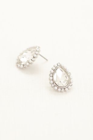 Pearl Teardrop Stud Earrings with Crystals | David's Bridal