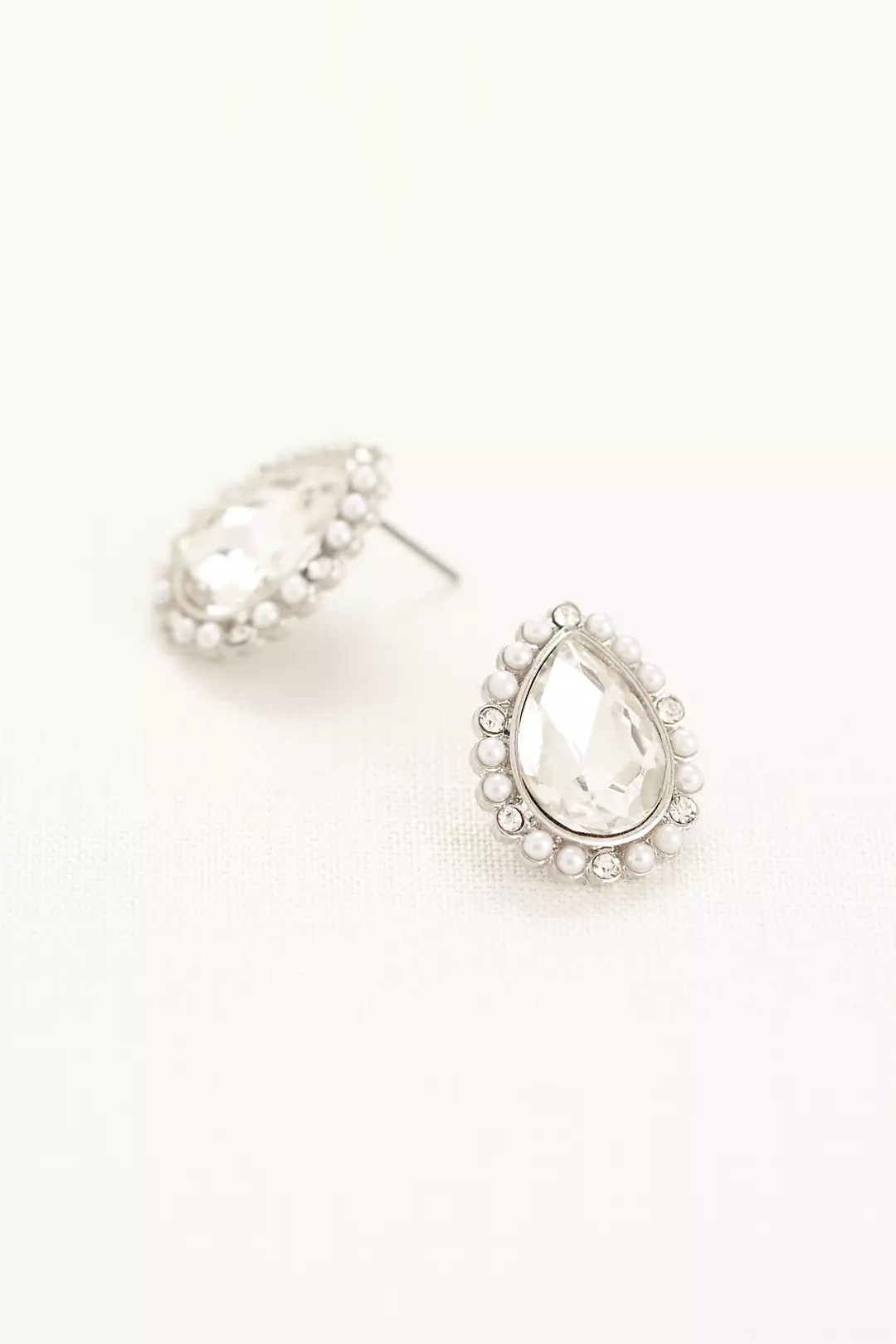 Pearl Teardrop Stud Earrings with Crystals Image