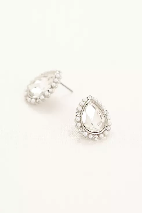 Pearl Teardrop Stud Earrings with Crystals Image 1