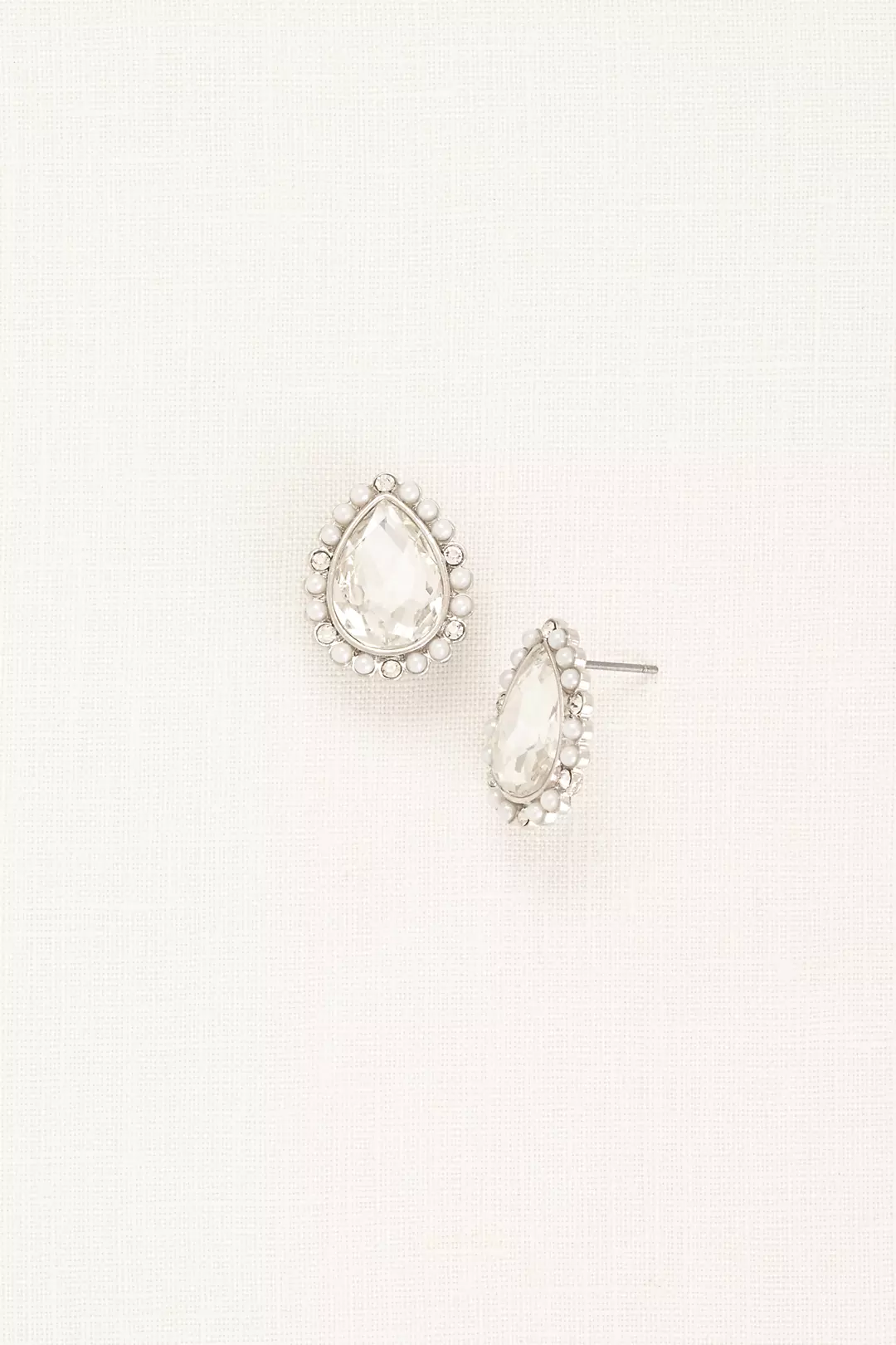 Pearl Teardrop Stud Earrings with Crystals Image 2