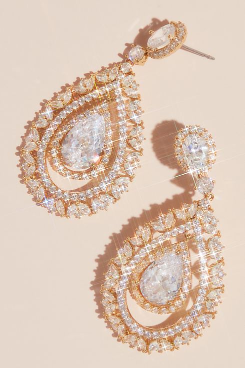 Crystal Teardrop Earrings with Dancing Pear Stone Image 1