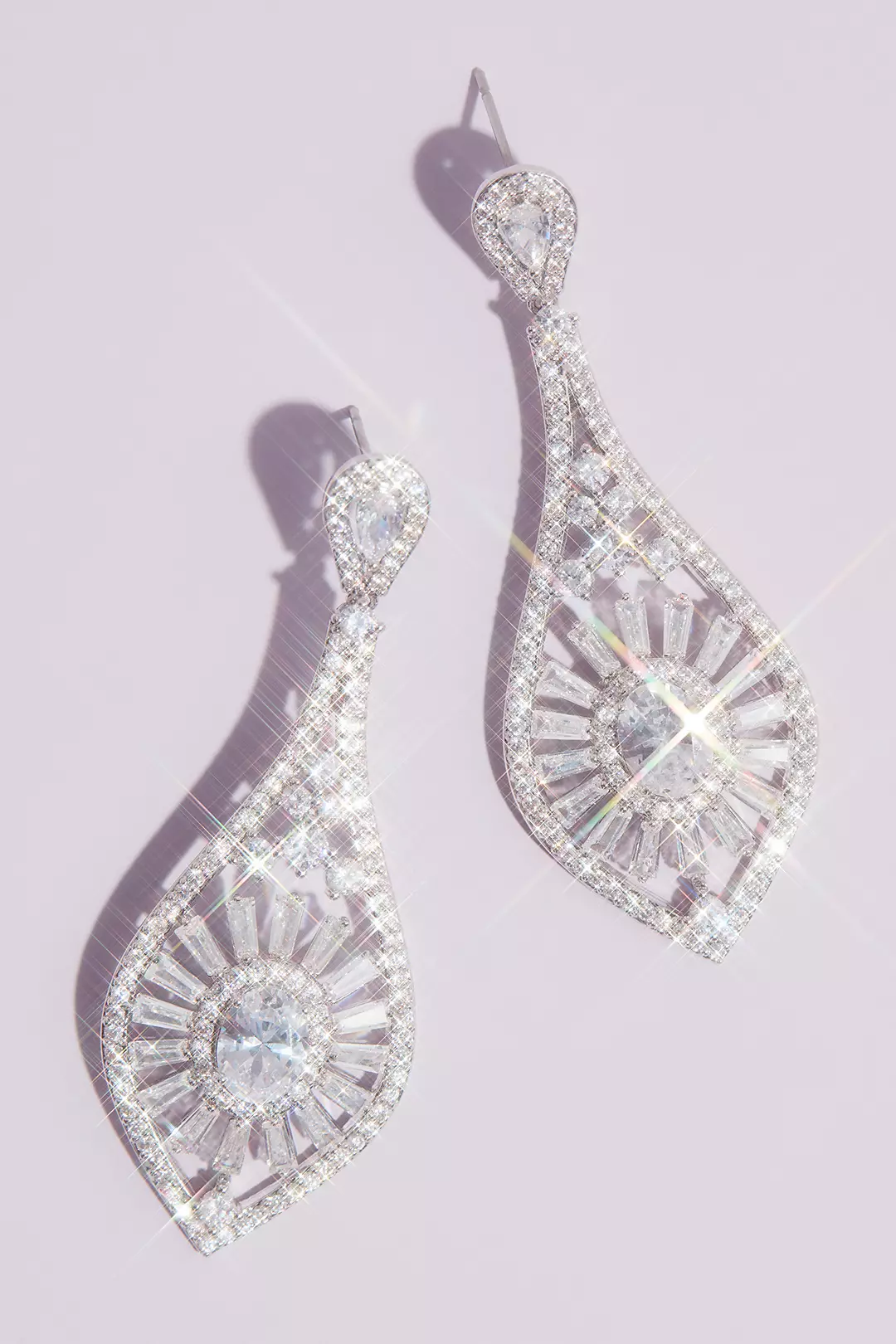 Oval and Baguette-Cut Crystal Burst Drop Earrings Image
