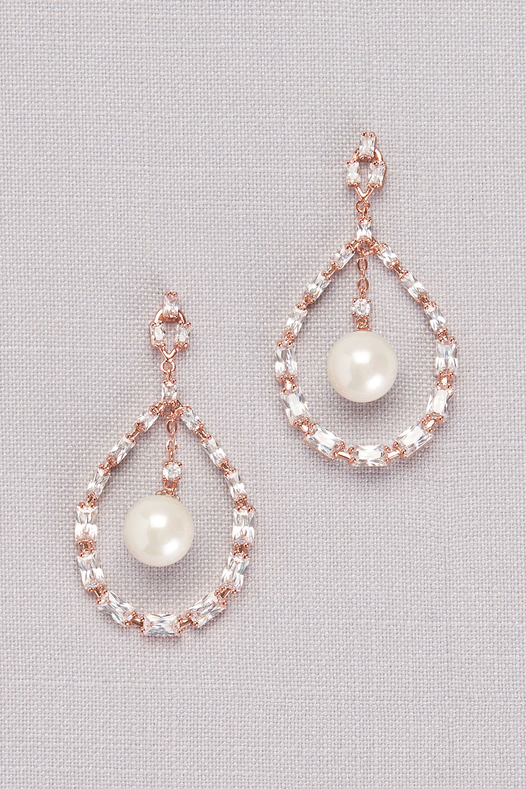 Cubic Zirconia Baguette and Pearl Drop Earrings Image 1