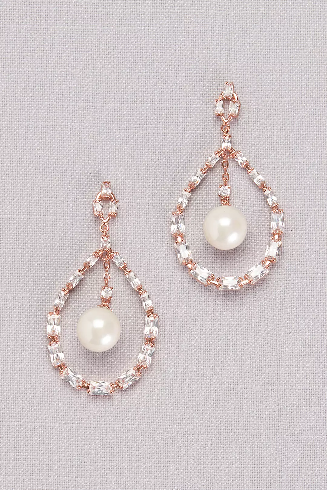 Cubic Zirconia Baguette and Pearl Drop Earrings Image