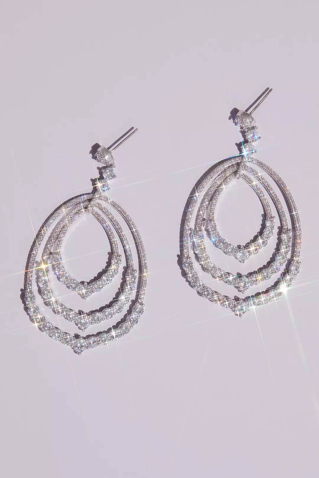 Cubic Zirconia Drop Earrings with Pave Oval Hoops Image