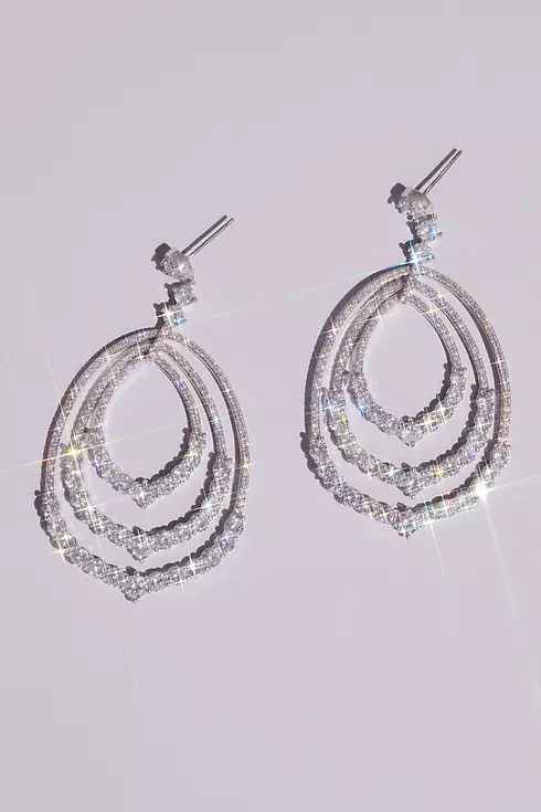 Cubic Zirconia Drop Earrings with Pave Oval Hoops Image 1