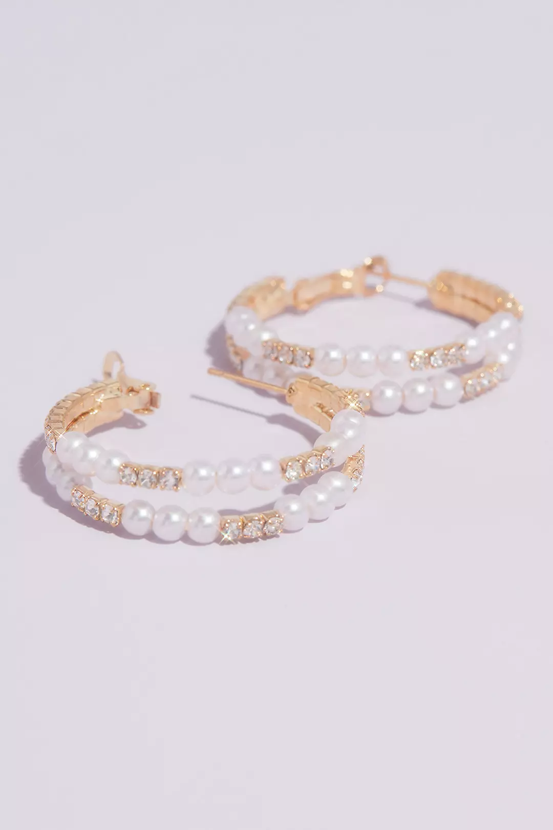 Pearl and Rhinestone Double Hoop Earrings Image