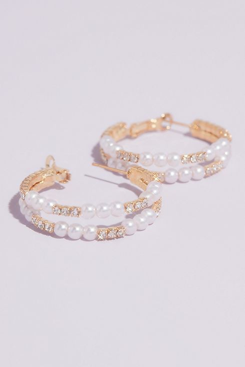 Pearl and Rhinestone Double Hoop Earrings Image 1