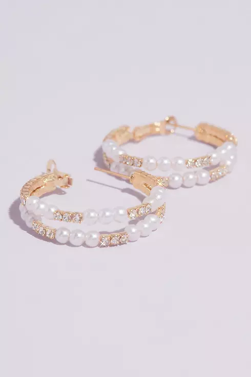 Pearl and Rhinestone Double Hoop Earrings Image 1