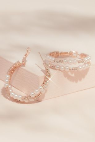 Pearl and Rhinestone Double Hoop Earrings