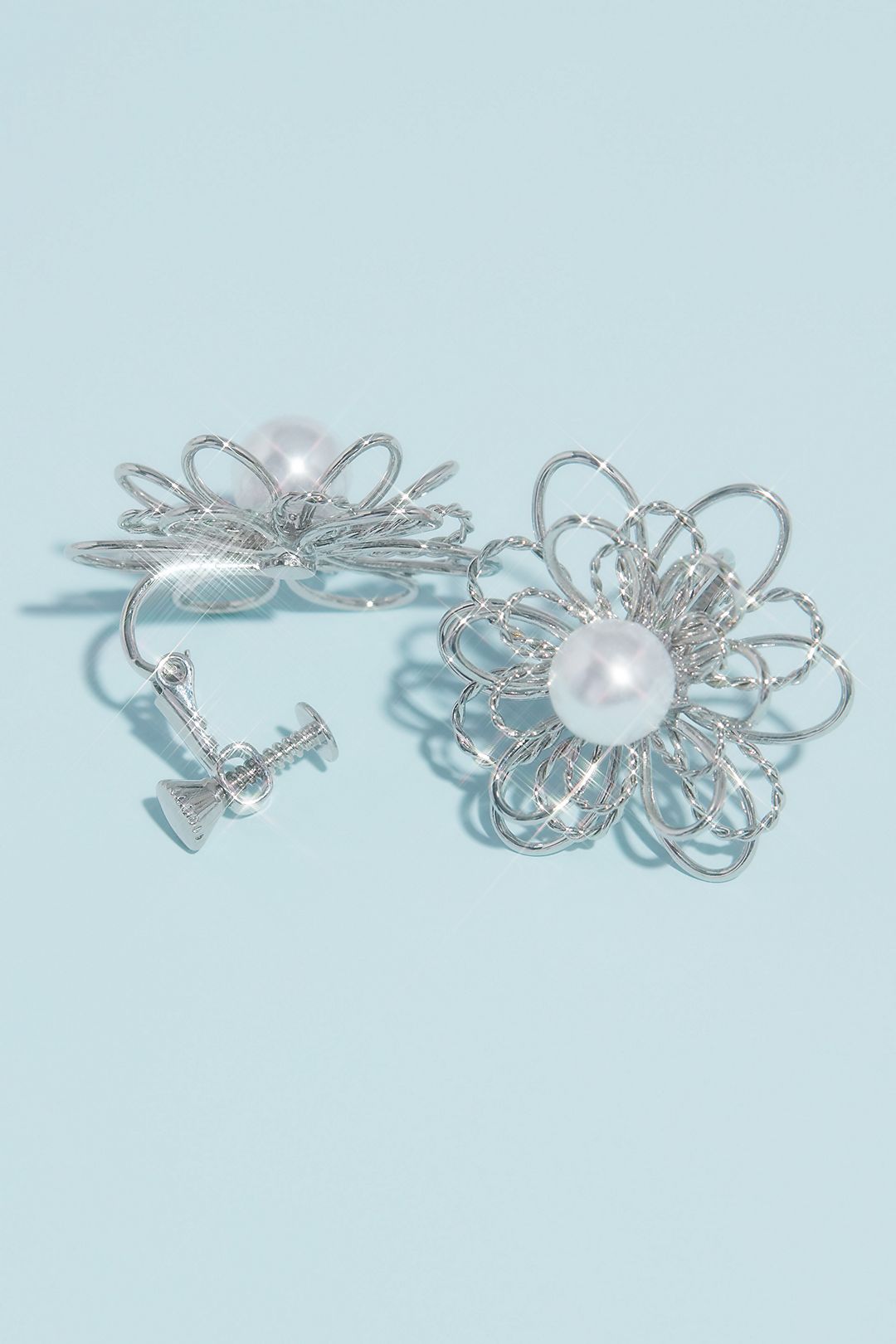 Pearl and Wire Flower Stud Earrings Image 1