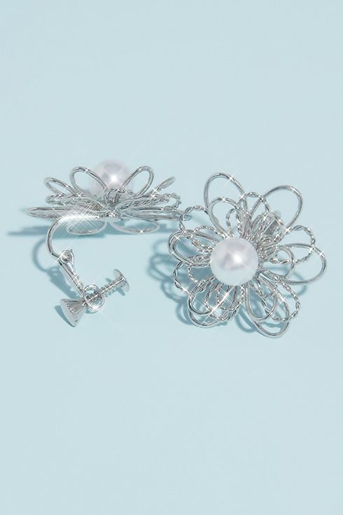 Pearl and Wire Flower Stud Earrings Image
