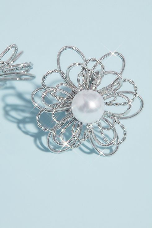 Pearl and Wire Flower Stud Earrings Image 2