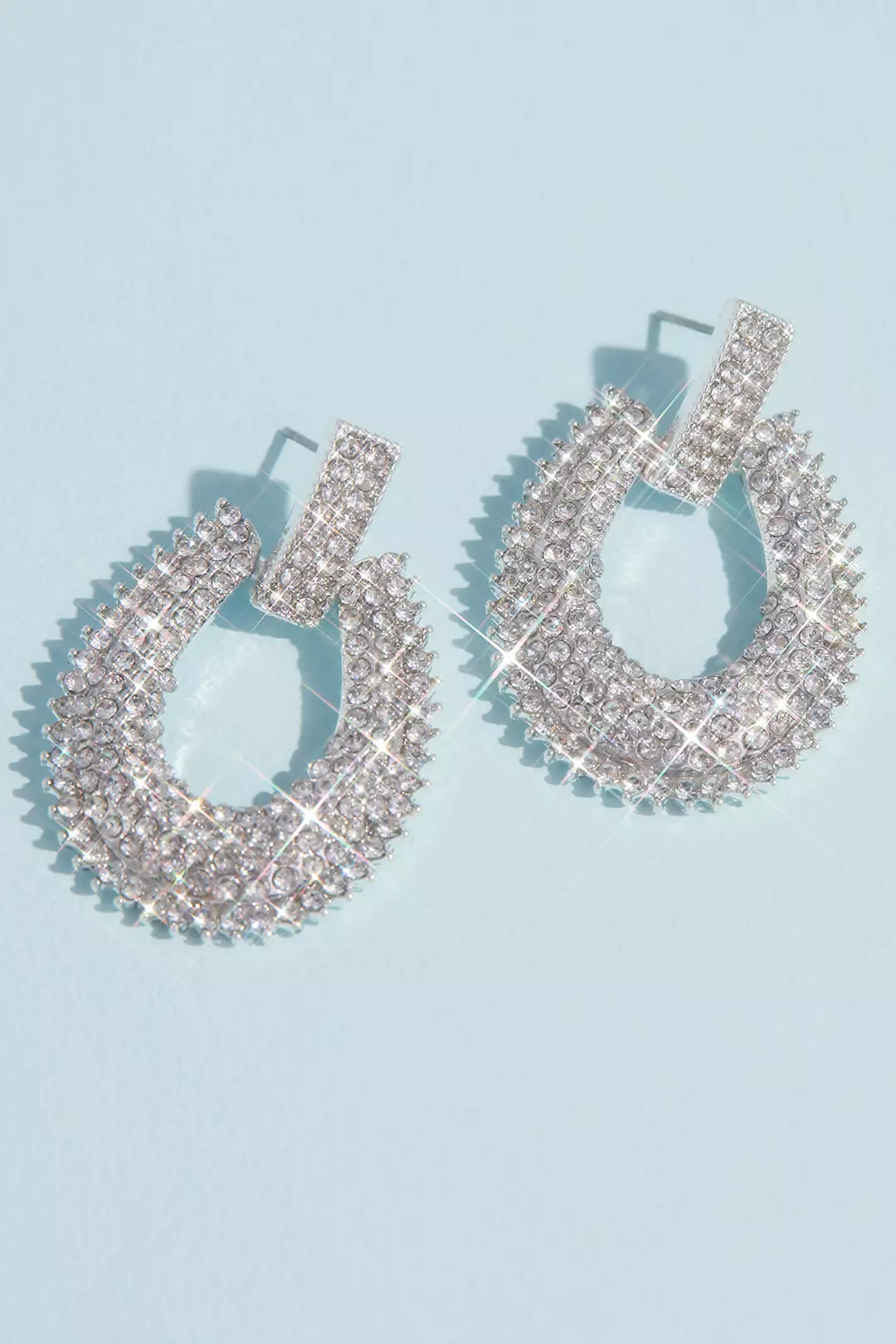 Pave Crystal Knocker Earrings with Burst Halo Image