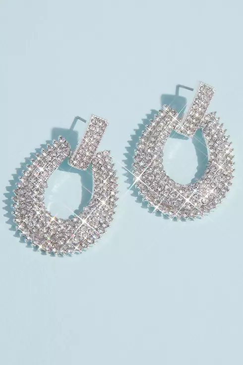 Pave Crystal Knocker Earrings with Burst Halo Image 1