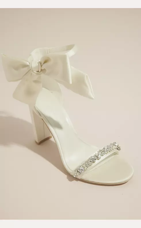 Removable Ankle Bow Crystal Strap Heeled Sandals Image 1