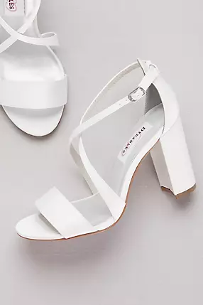Dyeable Crisscross Strap Block Heel Sandals | David's Bridal Dyeable Crisscross Strap Block Heel Sandals | David's Bridal