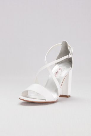 Dyeables White (Dyeable Crisscross Strap Block Heel Sandals)