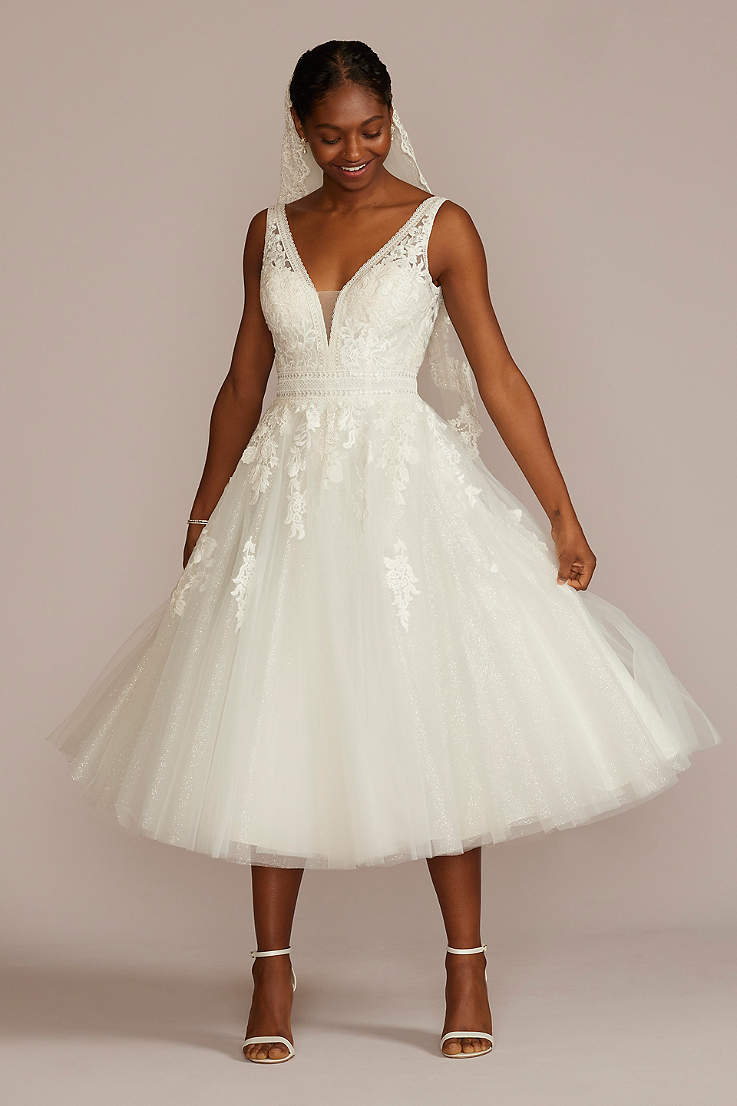 Vintage White/Ivory Lace Short Wedding Dress Tea Length Bridal Gown Size 2-18 