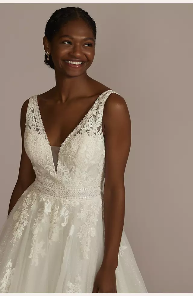 Embroidered V-Neck Tea-Length Wedding Dress Image 3