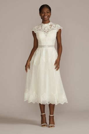 Short sleeve tea discount length wedding dress