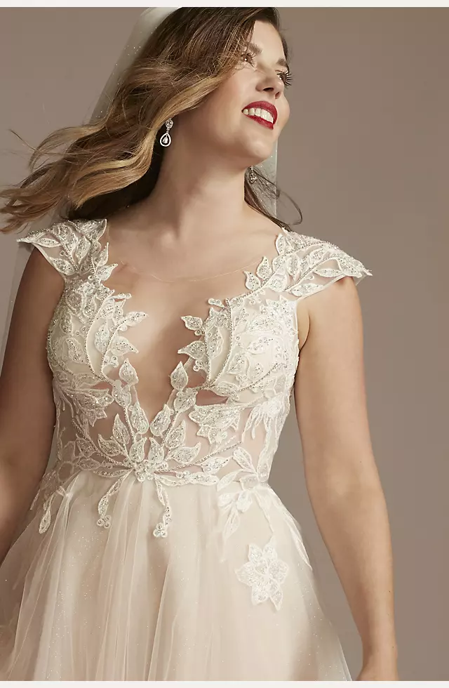 Illusion Sleeve Tea-Length Wedding Dress Image 3
