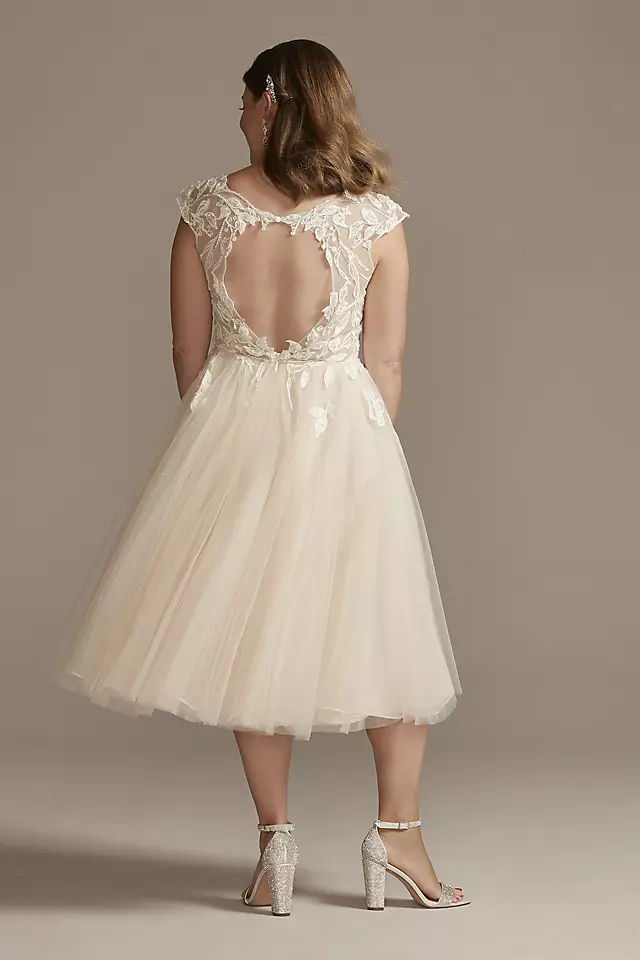 Illusion Sleeve Tea-Length Wedding Dress Image 2