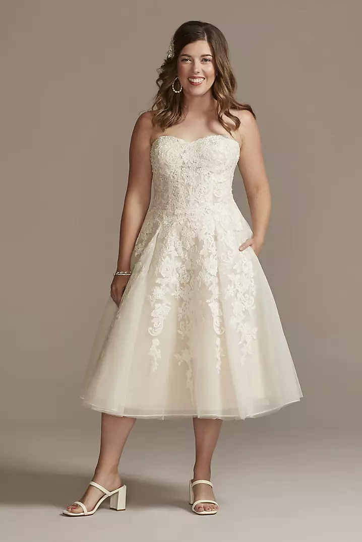 Sheer Lace and Tulle Tea-Length Wedding Dress | David's Bridal Sheer Lace and Tulle Tea-Length Wedding Dress | David's Bridal
