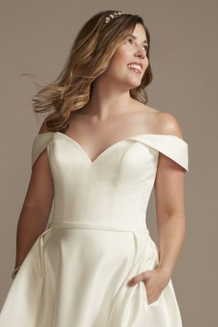 one shoulder tea length wedding dress