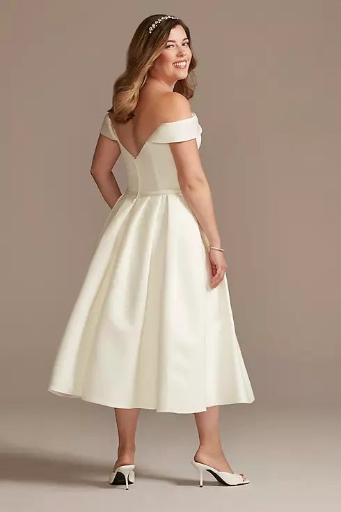 Off the Shoulder Satin Tea-Length Wedding Dress Image 3