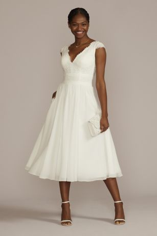 One Shoulder Empire Waist Tea Length Wedding Dress