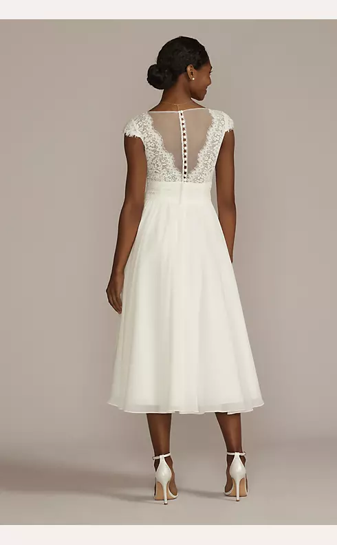 Lace Illusion Back Chiffon Tea Length Wedding Gown Image 2