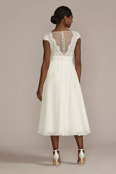 Lace Illusion Back Chiffon Tea Length Wedding Gown Image 2
