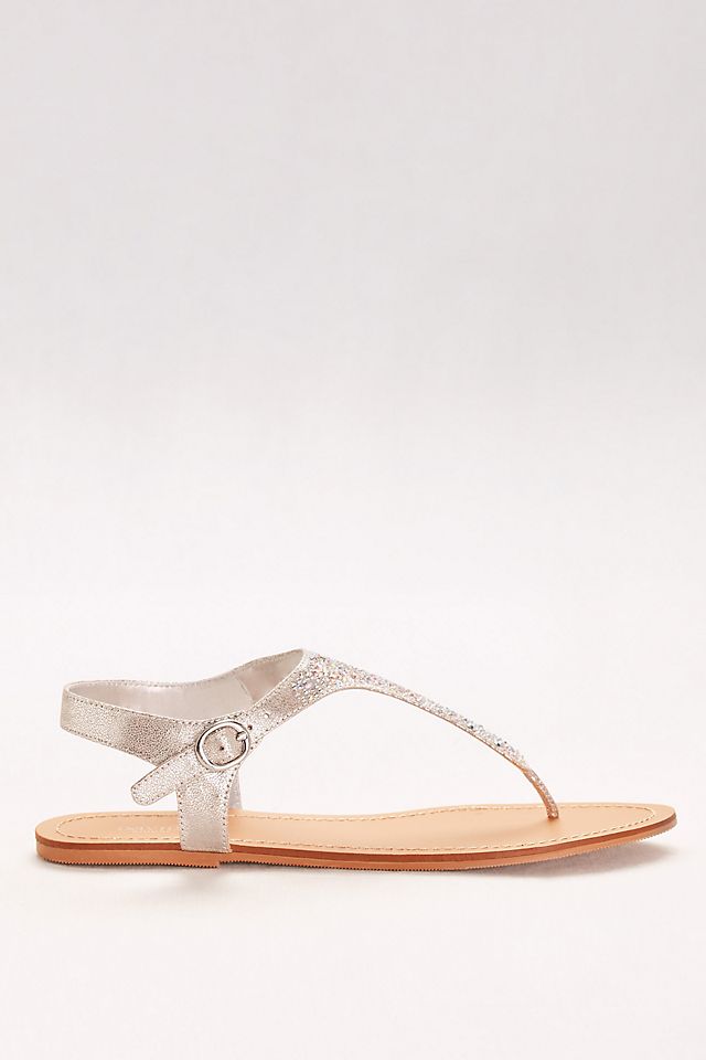 Metallic T-Strap Thong Sandals with Crystals Image 3