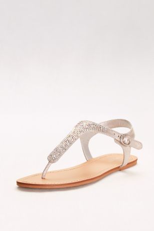 Metallic T-Strap Thong Sandals with Crystals | David's Bridal
