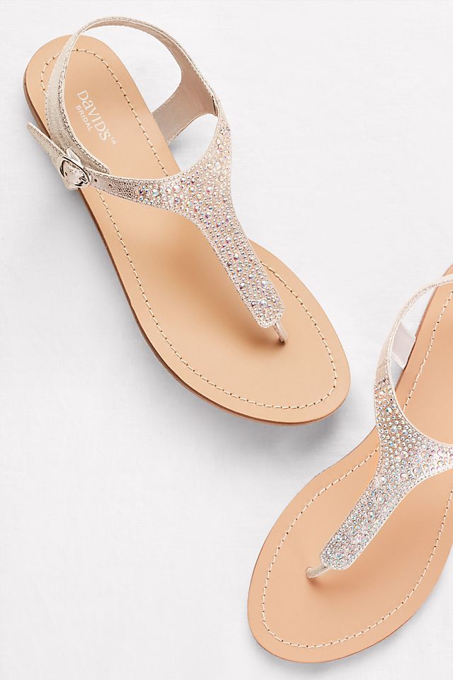 Metallic T-Strap Thong Sandals with Crystals Image 4