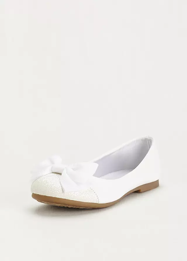 Flower Girl Glitter Toe Flat with Front Bow Image