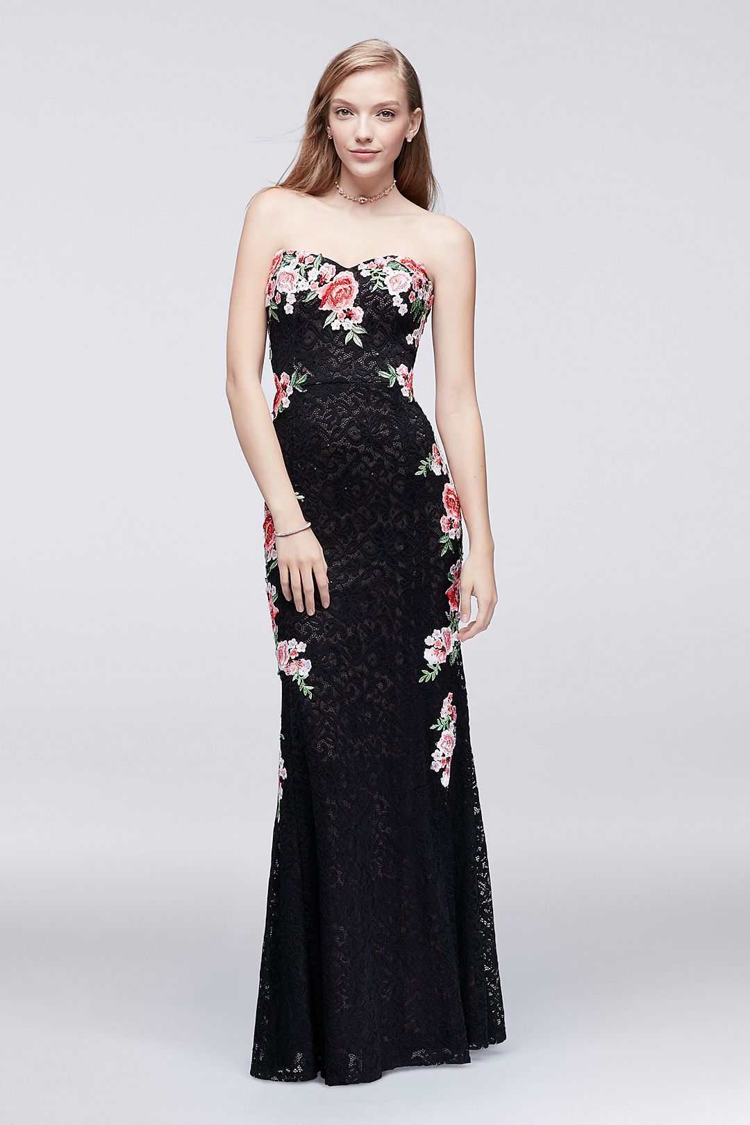Floral-Embroidered Lace Column Dress Image 4
