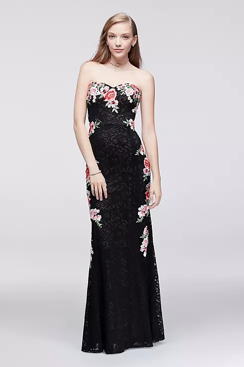 Floral-Embroidered Lace Column Dress Image 1