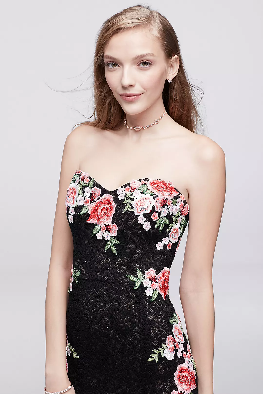 Floral-Embroidered Lace Column Dress Image 3