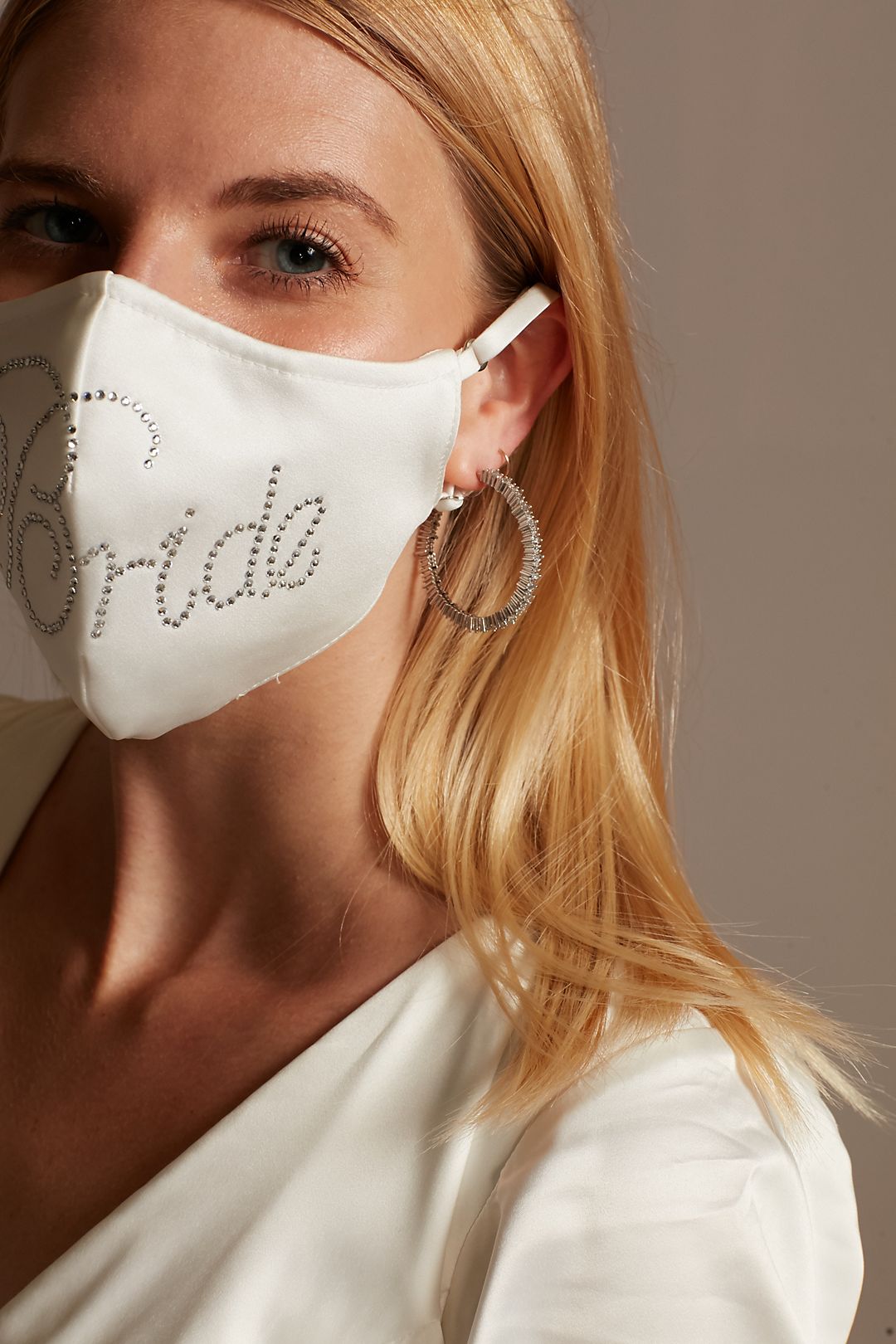 Crystal Bride Satin Loop Fashion Face Mask Image 2