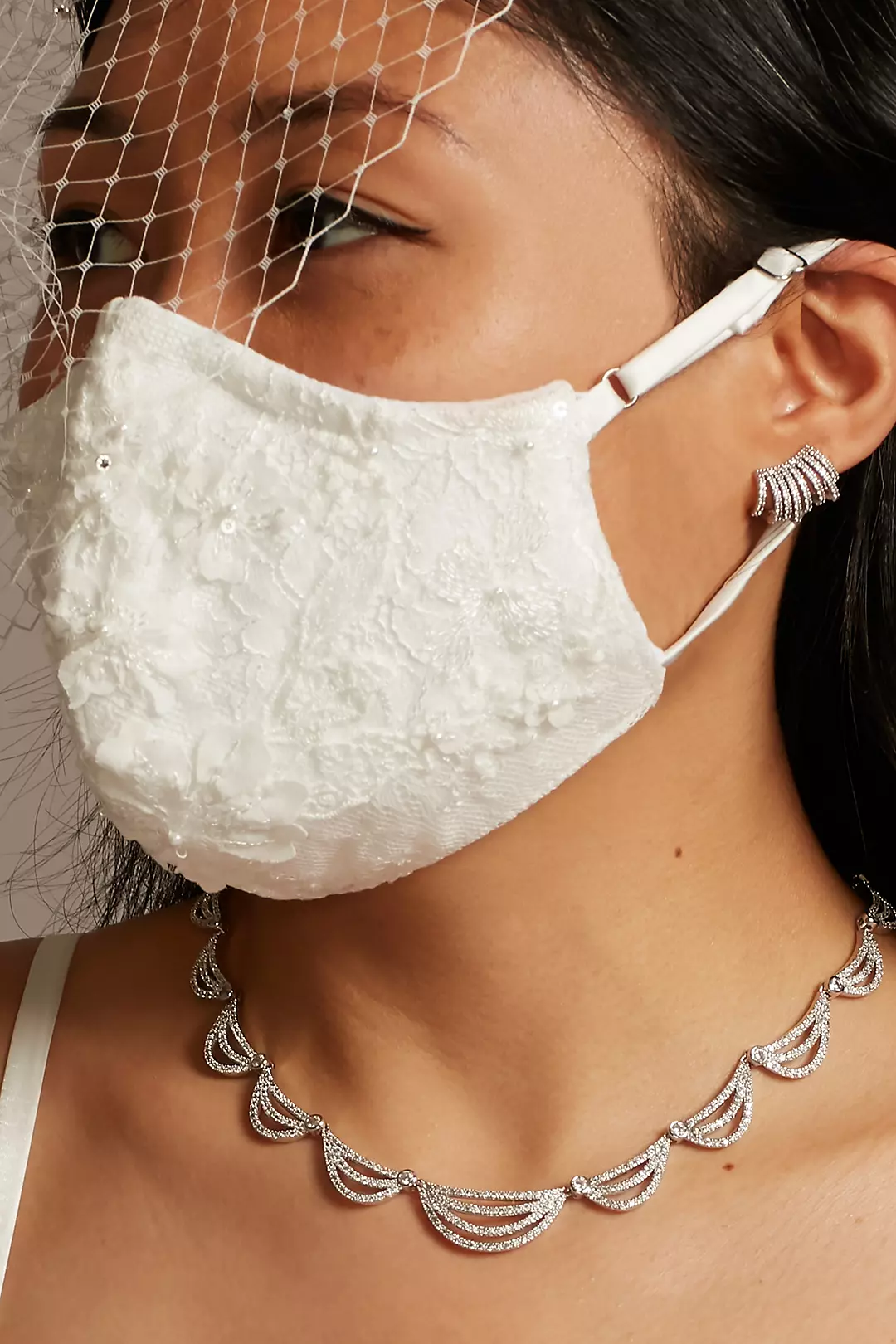 Beaded Lace and Satin Adjustable Loop Face Mask Image 2