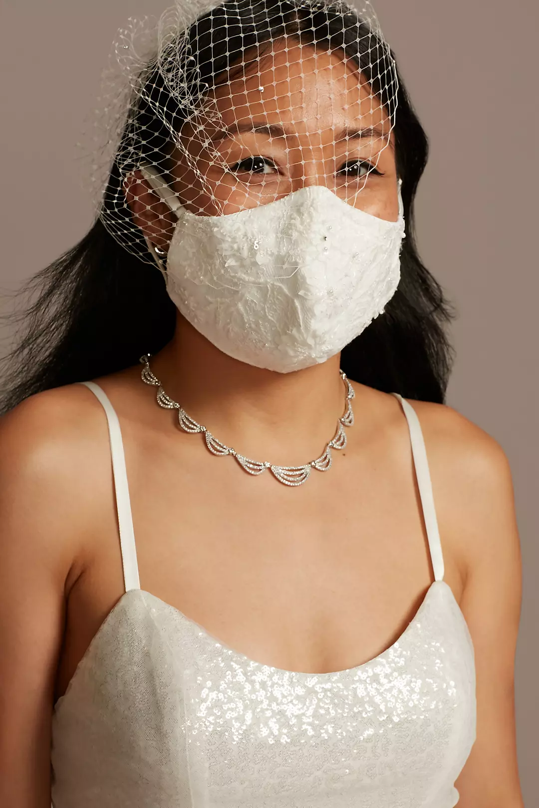 Beaded Lace and Satin Adjustable Loop Face Mask Image