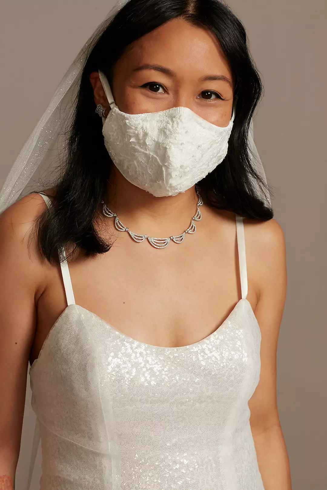 Beaded Lace and Satin Adjustable Loop Face Mask Image 3