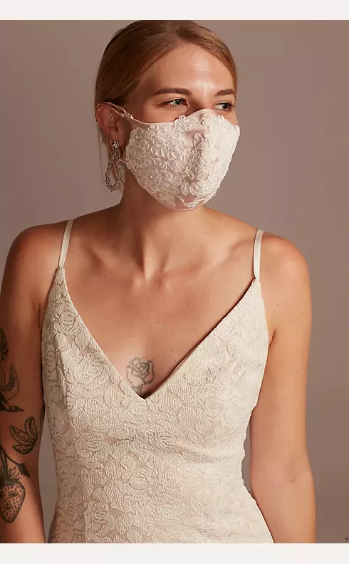 Satin Fashion Face Mask with Floral Lace Applique Image 1