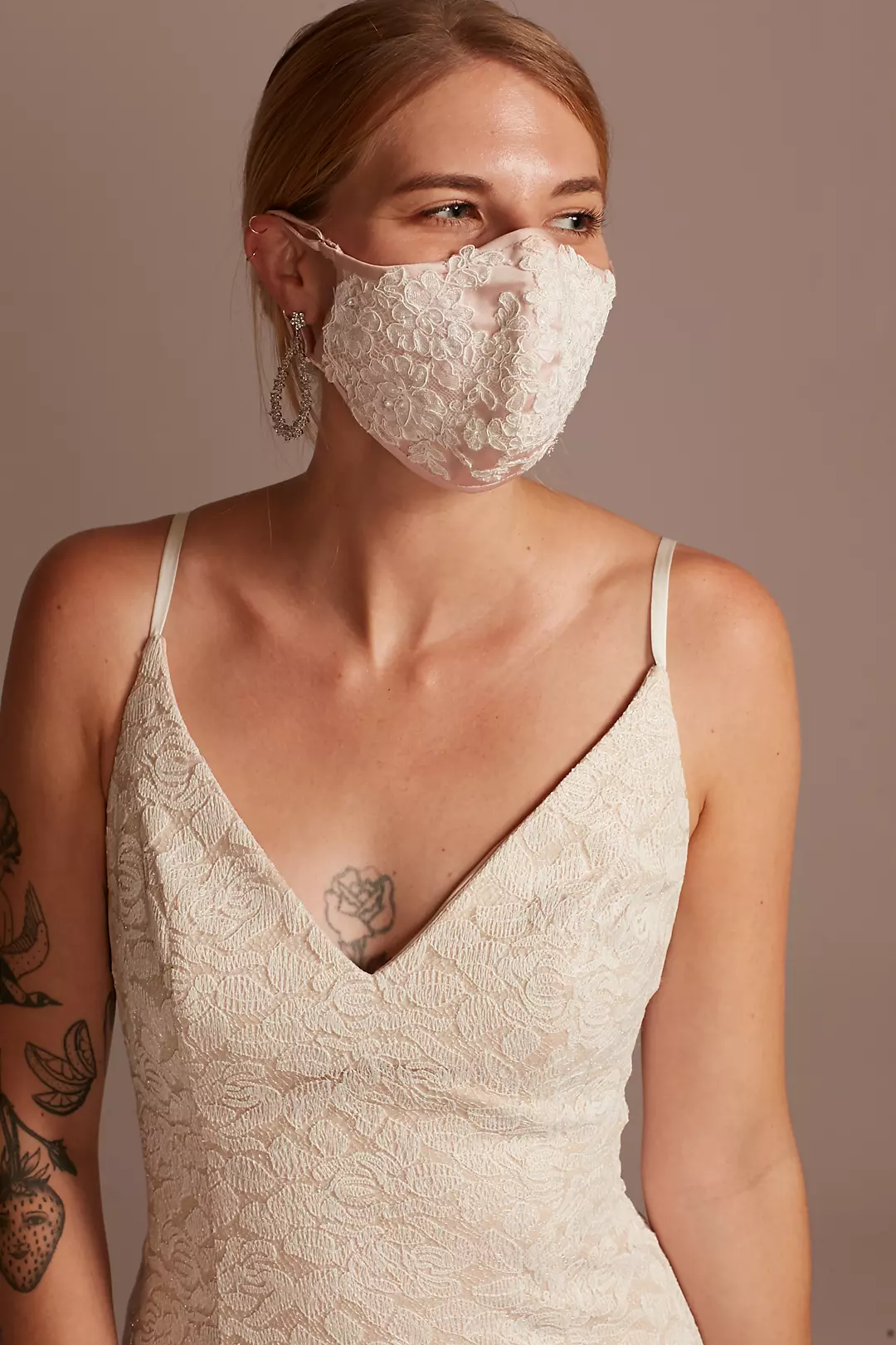 Satin Fashion Face Mask with Floral Lace Applique Image
