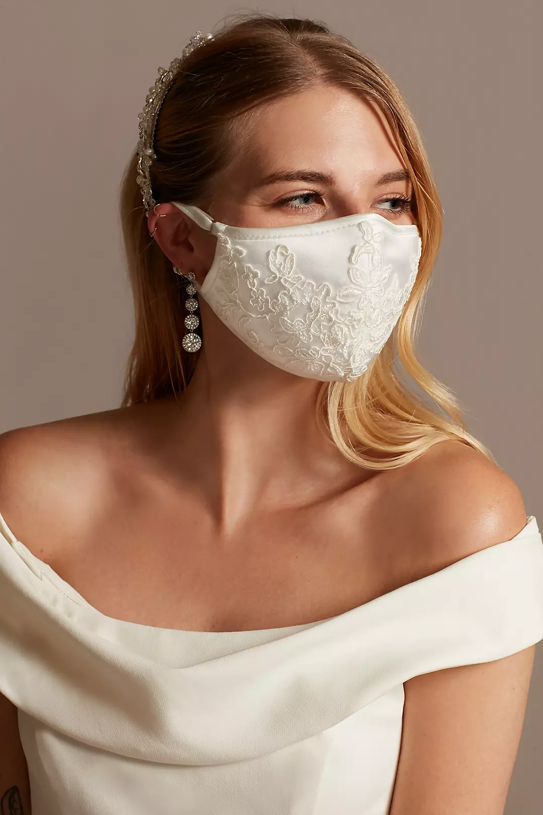 Corded Lace Applique Satin Fashion Face Mask Image